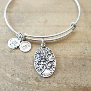 Silver Alex Ani Mom Large Oval Bangle Flowers